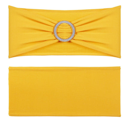 Stretch Spandex Chair Sashes, Chair Slipcover and Stretch Chair Sash with Round Buckle, Elastic Chair Bands, Fitting Wedding, Holiday, Banquet, Party Chair Decoration (50 PCS Golden Yellow).