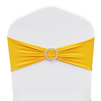 Stretch Spandex Chair Sashes, Chair Slipcover and Stretch Chair Sash with Round Buckle, Elastic Chair Bands, Fitting Wedding, Holiday, Banquet, Party Chair Decoration (50 PCS Golden Yellow).
