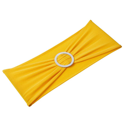 Stretch Spandex Chair Sashes, Chair Slipcover and Stretch Chair Sash with Round Buckle, Elastic Chair Bands, Fitting Wedding, Holiday, Banquet, Party Chair Decoration (50 PCS Golden Yellow).