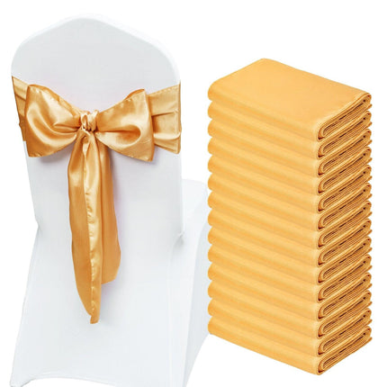 Stretch Spandex Chair Sashes Bows, Chair Slipcover and Stretch Chair Sash, Elastic Chair Bands, Fitting Wedding, Holiday, Banquet, Party, Celebration Chair Decoration (50 PCS Gold).