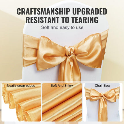 Stretch Spandex Chair Sashes Bows, Chair Slipcover and Stretch Chair Sash, Elastic Chair Bands, Fitting Wedding, Holiday, Banquet, Party, Celebration Chair Decoration (50 PCS Gold).
