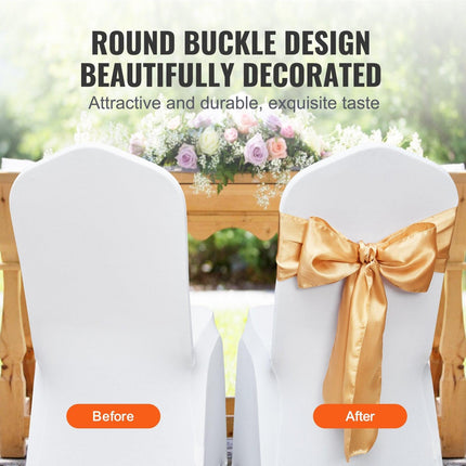Stretch Spandex Chair Sashes Bows, Chair Slipcover and Stretch Chair Sash, Elastic Chair Bands, Fitting Wedding, Holiday, Banquet, Party, Celebration Chair Decoration (50 PCS Gold).