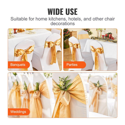 Stretch Spandex Chair Sashes Bows, Chair Slipcover and Stretch Chair Sash, Elastic Chair Bands, Fitting Wedding, Holiday, Banquet, Party, Celebration Chair Decoration (50 PCS Gold).