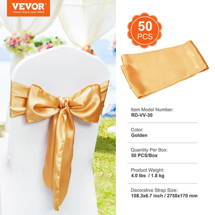 Stretch Spandex Chair Sashes Bows, Chair Slipcover and Stretch Chair Sash, Elastic Chair Bands, Fitting Wedding, Holiday, Banquet, Party, Celebration Chair Decoration (50 PCS Gold).