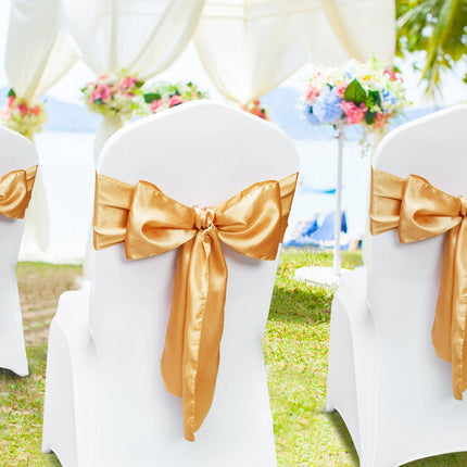 Stretch Spandex Chair Sashes Bows, Chair Slipcover and Stretch Chair Sash, Elastic Chair Bands, Fitting Wedding, Holiday, Banquet, Party, Celebration Chair Decoration (50 PCS Gold).