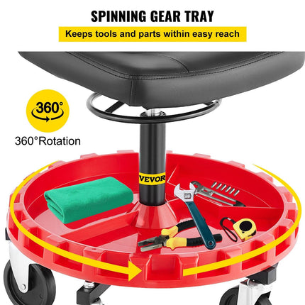 Shop Stool, 135 kg Rolling Garage Stool, 56 cm to 66 cm Adjustable Height Mobile Rolling Gear Seat, Round Tray Garage Pneumatic Stool, All-Terrain 12.7 cm Casters with Two Brakes Mechanic Seat.