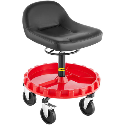 Shop Stool, 135 kg Rolling Garage Stool, 56 cm to 66 cm Adjustable Height Mobile Rolling Gear Seat, Round Tray Garage Pneumatic Stool, All-Terrain 12.7 cm Casters with Two Brakes Mechanic Seat.