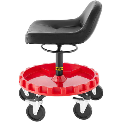 Shop Stool, 135 kg Rolling Garage Stool, 56 cm to 66 cm Adjustable Height Mobile Rolling Gear Seat, Round Tray Garage Pneumatic Stool, All-Terrain 12.7 cm Casters with Two Brakes Mechanic Seat.