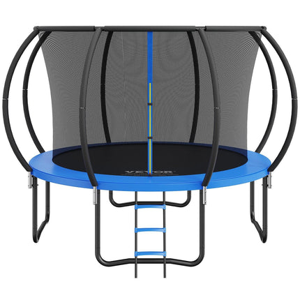 10FT Trampoline, 330 lbs Trampoline with Enclosure Net, Ladder, and Curved Pole, Heavy Duty Trampoline with Jumping Mat and Spring Cover Padding, Outdoor Recreational Trampolines for Kids Adults.