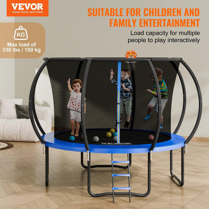 10FT Trampoline, 330 lbs Trampoline with Enclosure Net, Ladder, and Curved Pole, Heavy Duty Trampoline with Jumping Mat and Spring Cover Padding, Outdoor Recreational Trampolines for Kids Adults.