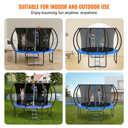 10FT Trampoline, 330 lbs Trampoline with Enclosure Net, Ladder, and Curved Pole, Heavy Duty Trampoline with Jumping Mat and Spring Cover Padding, Outdoor Recreational Trampolines for Kids Adults.