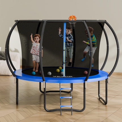 10FT Trampoline, 330 lbs Trampoline with Enclosure Net, Ladder, and Curved Pole, Heavy Duty Trampoline with Jumping Mat and Spring Cover Padding, Outdoor Recreational Trampolines for Kids Adults.