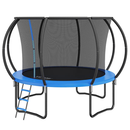 10FT Trampoline, 330 lbs Trampoline with Enclosure Net, Ladder, and Curved Pole, Heavy Duty Trampoline with Jumping Mat and Spring Cover Padding, Outdoor Recreational Trampolines for Kids Adults.