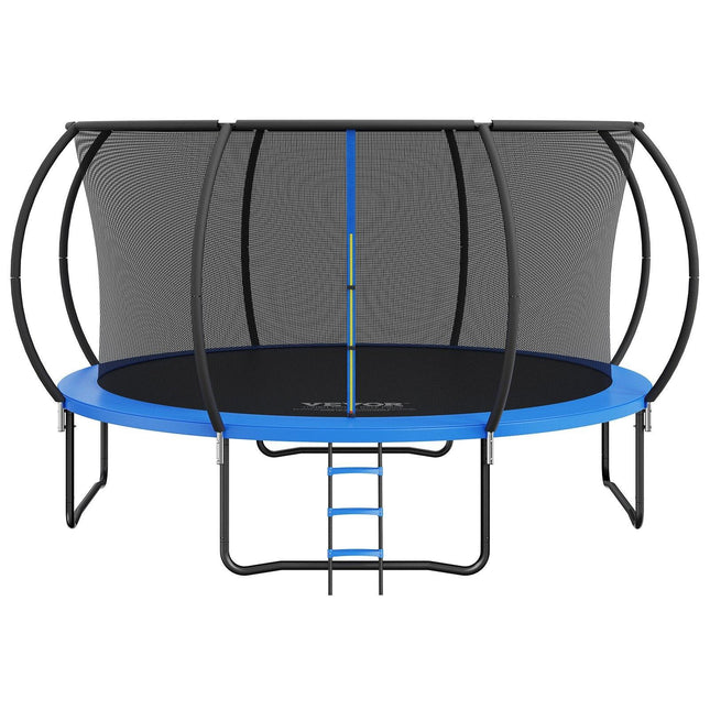 14FT Trampoline, 450 lbs Trampoline with Enclosure Net, Ladder, and Curved Pole, Heavy Duty Trampoline with Jumping Mat and Spring Cover Padding, Outdoor Recreational Trampolines for Kids Adults.