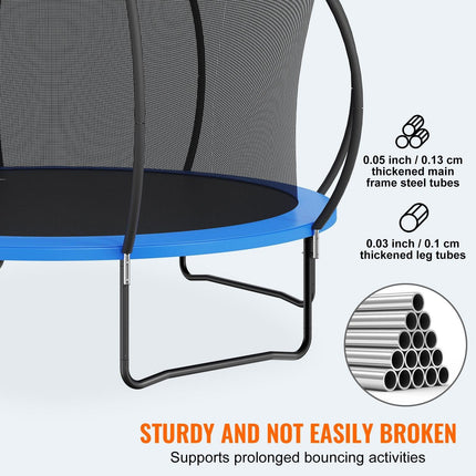 14FT Trampoline, 450 lbs Trampoline with Enclosure Net, Ladder, and Curved Pole, Heavy Duty Trampoline with Jumping Mat and Spring Cover Padding, Outdoor Recreational Trampolines for Kids Adults.