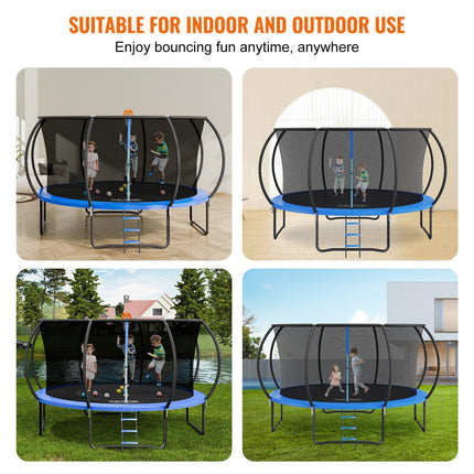 14FT Trampoline, 450 lbs Trampoline with Enclosure Net, Ladder, and Curved Pole, Heavy Duty Trampoline with Jumping Mat and Spring Cover Padding, Outdoor Recreational Trampolines for Kids Adults.