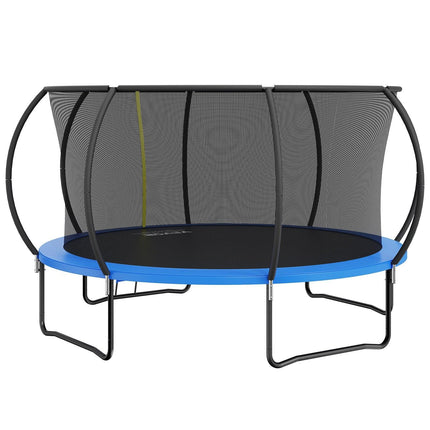 14FT Trampoline, 450 lbs Trampoline with Enclosure Net, Ladder, and Curved Pole, Heavy Duty Trampoline with Jumping Mat and Spring Cover Padding, Outdoor Recreational Trampolines for Kids Adults.