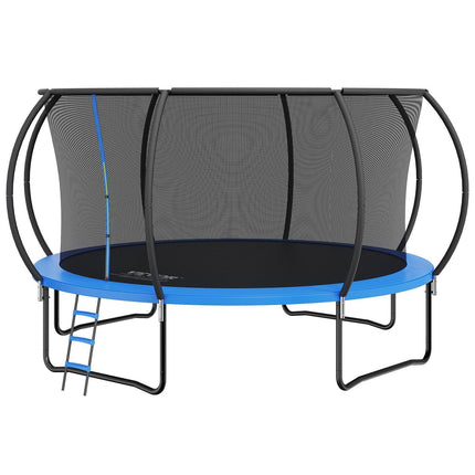 14FT Trampoline, 450 lbs Trampoline with Enclosure Net, Ladder, and Curved Pole, Heavy Duty Trampoline with Jumping Mat and Spring Cover Padding, Outdoor Recreational Trampolines for Kids Adults.
