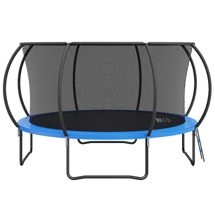 14FT Trampoline, 450 lbs Trampoline with Enclosure Net, Ladder, and Curved Pole, Heavy Duty Trampoline with Jumping Mat and Spring Cover Padding, Outdoor Recreational Trampolines for Kids Adults.