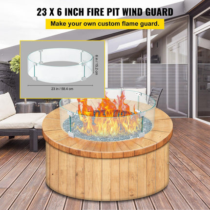 Fire Pit Wind Guard, Glass Flame Guard, Round Glass Shield, 1/4-Inch Thick Fire Table, Clear Tempered Glass Flame Guard, Aluminum Alloy Feet for Propane, Gas, Outdoor (23 x 23 x 6 Inch).
