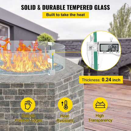 Fire Pit Wind Guard, Glass Flame Guard, Round Glass Shield, 1/4-Inch Thick Fire Table, Clear Tempered Glass Flame Guard, Aluminum Alloy Feet for Propane, Gas, Outdoor (23 x 23 x 6 Inch).
