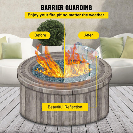 Fire Pit Wind Guard, Glass Flame Guard, Round Glass Shield, 1/4-Inch Thick Fire Table, Clear Tempered Glass Flame Guard, Aluminum Alloy Feet for Propane, Gas, Outdoor (23 x 23 x 6 Inch).