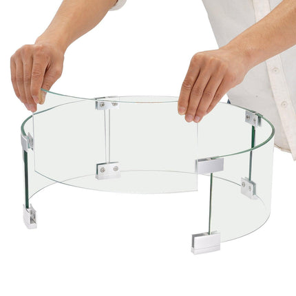 Fire Pit Wind Guard, 23 x 23 x 8 Inch Glass Flame Guard, Round Glass Shield, 1/4-Inch Thick Fire Table, Clear Tempered Glass Flame Guard, Aluminum Alloy Feet for Propane, Gas, Outdoor.