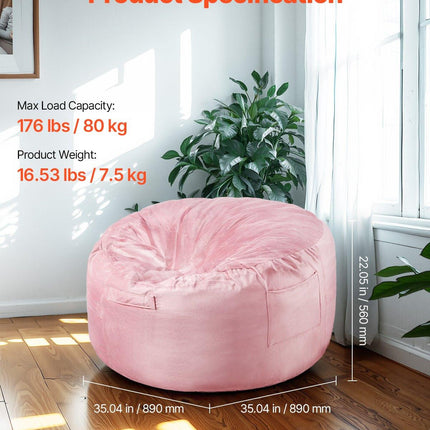 91 cm Round Bean Bag Chair with Removable Cover & Dutch Velvet Pink.