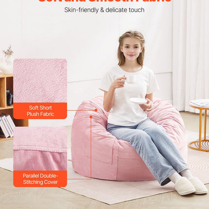 91 cm Round Bean Bag Chair with Removable Cover & Dutch Velvet Pink.