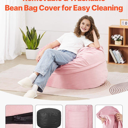 91 cm Round Bean Bag Chair with Removable Cover & Dutch Velvet Pink.