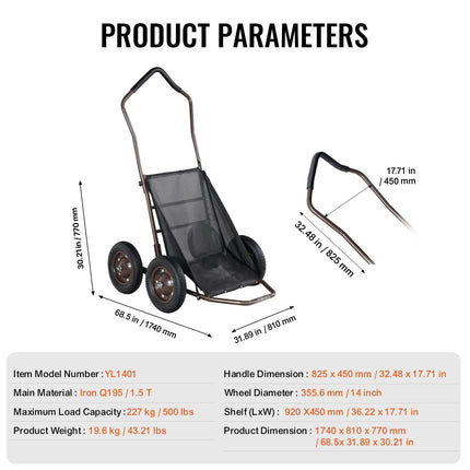 Folding Deer Cart Game Hauler Utility Gear Dolly 500 LBS Capacity.