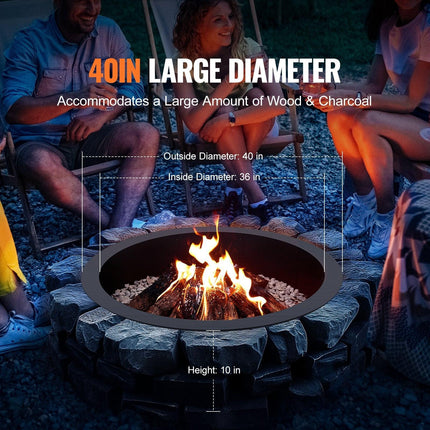 Fire Pit Ring, 40-Inch Outer/36-Inch Inner Diameter, 10inch Height 2.5mm Thick Fire Pit Insert, Heavy Duty Carbon Steel Liner DIY Campfire Ring above or In-Ground, for Outdoor Camping, Bonfires.