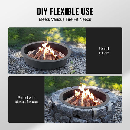 Fire Pit Ring, 40-Inch Outer/36-Inch Inner Diameter, 10inch Height 2.5mm Thick Fire Pit Insert, Heavy Duty Carbon Steel Liner DIY Campfire Ring above or In-Ground, for Outdoor Camping, Bonfires.