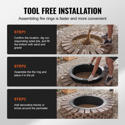Fire Pit Ring, 40-Inch Outer/36-Inch Inner Diameter, 10inch Height 2.5mm Thick Fire Pit Insert, Heavy Duty Carbon Steel Liner DIY Campfire Ring above or In-Ground, for Outdoor Camping, Bonfires.