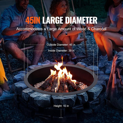 Fire Pit Ring Round 45 Inch Outer Steel Liner DIY Campfire Ring Firepit.