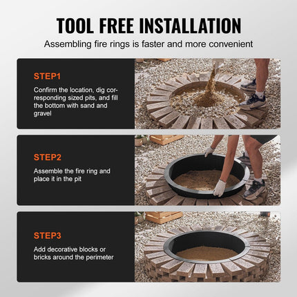 Fire Pit Ring Round 45 Inch Outer Steel Liner DIY Campfire Ring Firepit.