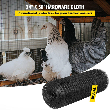 Hardware Cloth, 24\" x50\' & 1\"x1\" Mesh Size, Galvanized Steel Vinyl Coated 16 Gauge Welded Wire with A Cutting Plier & A Pair of Fabric Gloves, for Garden Fencing & Pet Enclosures, Black.