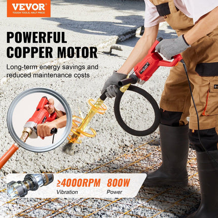 Handheld Electric Concrete Vibrator 800W 1.5M Shaft Air Bubble Remover.