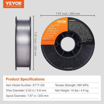 Flux Core Welding Wire, E71T-GS 0.030-inch 10LBS, Gasless Mild Steel MIG Welding Wire with Low Splatter for All Position Arc Welding and Outdoor Use.
