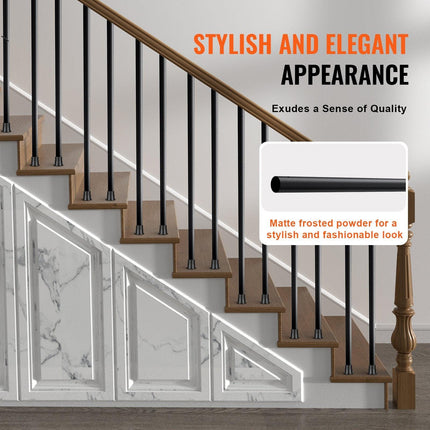 Staircase Metal Balusters, 3/4'' Round x 32'' Long Aluminum Decorative Banister Spindles, 101 Pack Deck Baluster with Screws, Classic Hollow Deck Railing Satin Black Powder Coated for Porch.