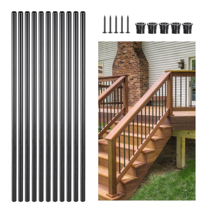 Staircase Balusters 51 Pack, 813 mm Aluminum Stair Balusters, 19 mm Water-Proof Round Metal Spindle Railing, Hollow Deck Railing with Rail Caps & Screws for Stairs, Porch, Patio, Matte Black.