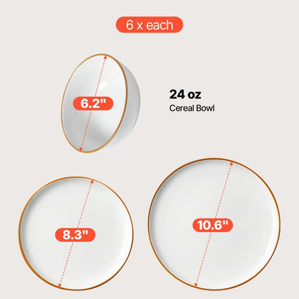 18 PCS Dinnerware Set Ceramic Plates and Bowls Sets Service for 6 White.