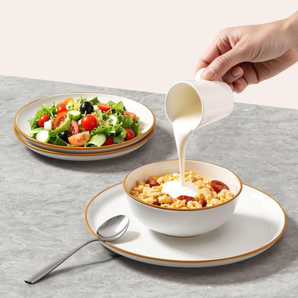 18 PCS Dinnerware Set Ceramic Plates and Bowls Sets Service for 6 White.