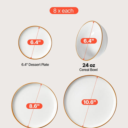 32 PCS Dinnerware Set Ceramic Plates and Bowls Sets Service for 8 White.