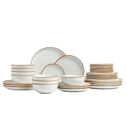 32 PCS Dinnerware Set Ceramic Plates and Bowls Sets Service for 8 White.