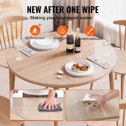 Plastic Table Cover, 42 x 42 Inch 2.0 mm Thick Clear Table Protector, Round PVC Desk Mat, Waterproof & Easy Cleaning Desk Pad Tablecloth, for Office Dresser Dining Room Table Night Stand.
