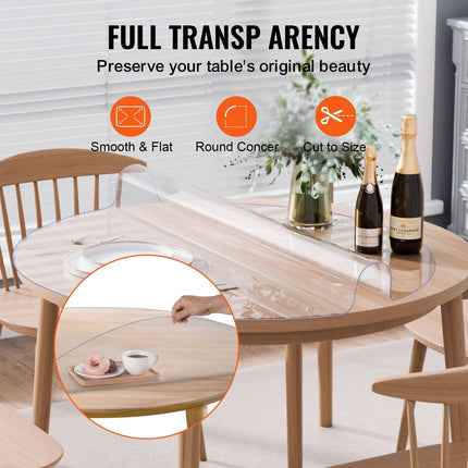 Plastic Table Cover, 42 x 42 Inch 2.0 mm Thick Clear Table Protector, Round PVC Desk Mat, Waterproof & Easy Cleaning Desk Pad Tablecloth, for Office Dresser Dining Room Table Night Stand.