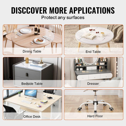 Plastic Table Cover, 42 x 42 Inch 2.0 mm Thick Clear Table Protector, Round PVC Desk Mat, Waterproof & Easy Cleaning Desk Pad Tablecloth, for Office Dresser Dining Room Table Night Stand.