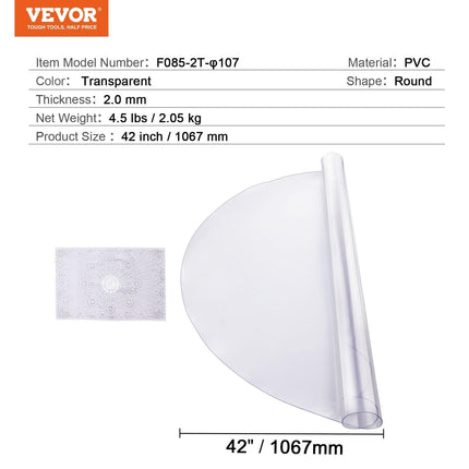Plastic Table Cover, 42 x 42 Inch 2.0 mm Thick Clear Table Protector, Round PVC Desk Mat, Waterproof & Easy Cleaning Desk Pad Tablecloth, for Office Dresser Dining Room Table Night Stand.