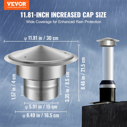 Chimney Cap 6-inch 304 Stainless Steel Round Roof Rain Cap Cover Silver.